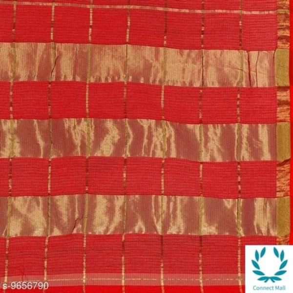 Kota Doria Cotton Zari Stripes Checks saree with Unstitched Blouse piece - Saree Length Size:5.5m Blouse Length Size:0.8, Red, Saree And Blouse Fabric:Cotton Blend, Pack of :1